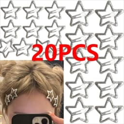 10/20PCS Silver Metal Sparkling 1.2" Star Hair Clips Snap Hair Barrettes Non Slip Clips for Girls Women Y2K Hair Accessories