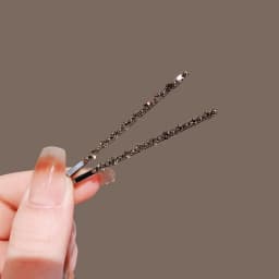 2pcs Sparkling Diamond Decorated Black One-Way Hair Clip Set - Luxurious Texture Women's Daily Bangs Styling Fashion Headwear