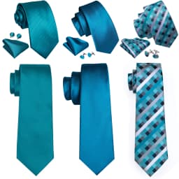 Barry.Wang Jacquard Water Duck Blue Men's Tie With Pocket Square Cufflinks Set Exquisiet Necktie For Male Wedding Business