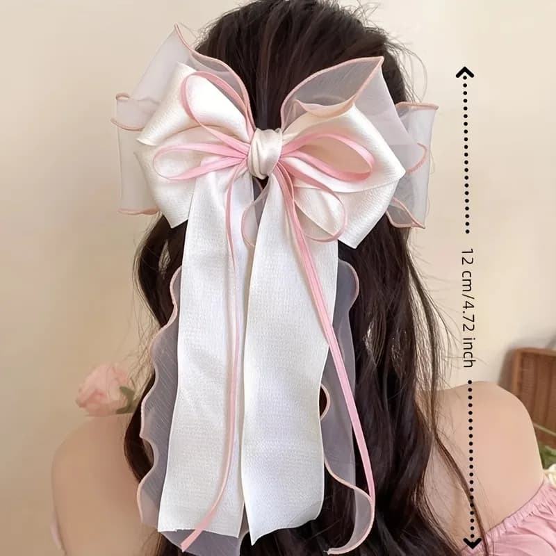 1Pcs Large Sweet Bow Hair Clips with Long Ribbons Fashion Hair Accessories for Women Girls Daily Party Styling hair clips