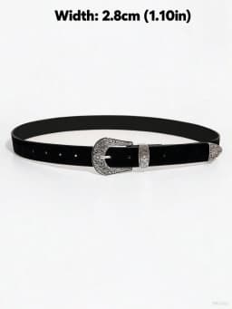 Women's black vintage bohemian style light luxury silver engraved metal buckle velvet belt for jeans, a versatile accessory be