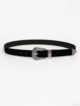 Women's black vintage bohemian style light luxury silver engraved metal buckle velvet belt for jeans, a versatile accessory be