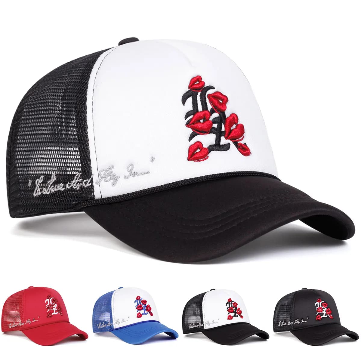 Unisex Lips Letter Embroidery Baseball Net Caps Spring and Summer Outdoor Adjustable Casual Hats Sunscreen Hat