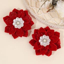 2Pcs Glittering Velvet Hair Clips Sweet Artificial Flower Hairpins Elegant Floral Pearls Barrette For Girl Headwear Accessories