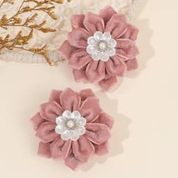 2Pcs Glittering Velvet Hair Clips Sweet Artificial Flower Hairpins Elegant Floral Pearls Barrette For Girl Headwear Accessories