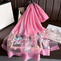 Elegant floral embroidered silk scarf for women, stylish sunscreen beach shawl with beaded trim, bohemian windproof must-have