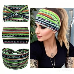 European American Women'S Bohemian Style Elastic Headscarf Fashionable Breathable Cotton Wide Brimmed Hair Accessories