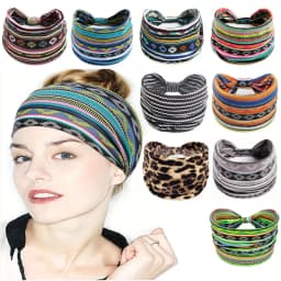 European American Women'S Bohemian Style Elastic Headscarf Fashionable Breathable Cotton Wide Brimmed Hair Accessories