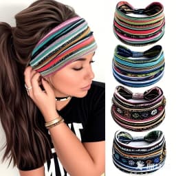 European American Women'S Bohemian Style Elastic Headscarf Fashionable Breathable Cotton Wide Brimmed Hair Accessories