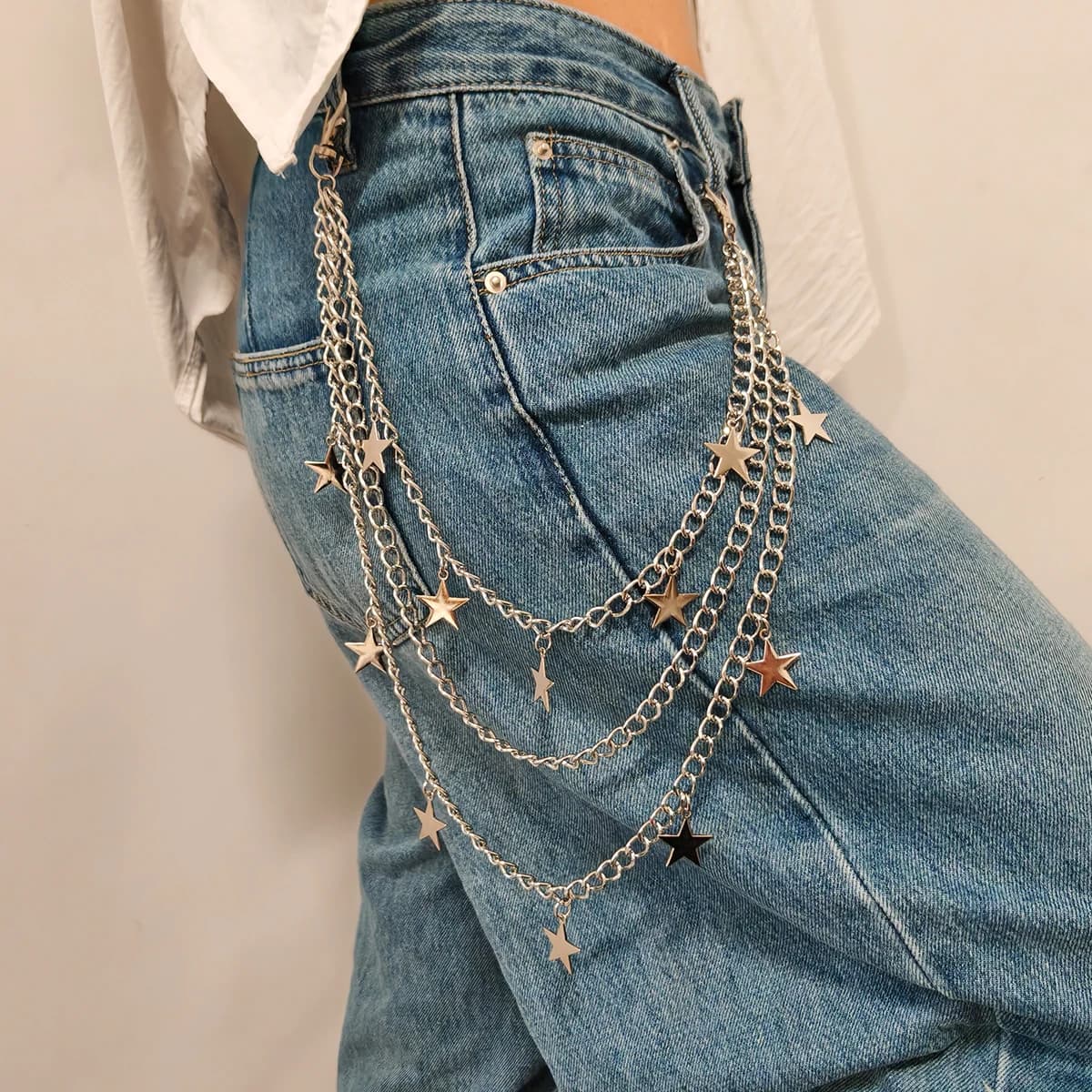 A Harajuku Style Street Hip-Hop Y2k Jeans Chain Belts Personalized Punk Style Double-Layer Waist Chain for Men Women Accessories