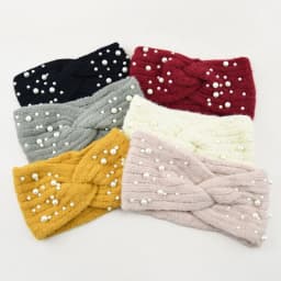 Pearl Headband Winter Ear Warmer Knitted Cross Headwrap Turban Wide Brim Headwear for Women Girls Fashion Hair Accessories