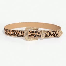 Luxurious and elegant leopard print rhinestone-engraved metal buckle beaded belt for women's jeans, a versatile accessory belt