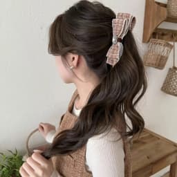 1pc Luxurious Korean-style square diamond pearl bow banana hair clip, sweet temperament ponytail hairpin, vertical clip