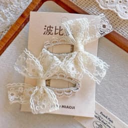 Minimalist Beige Hair Barrettes Korean BB Clip with Lace Pearl Accents Elegant Aesthetic Hair Clips for Women Girls