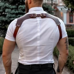 1pc Men'S Punk Gothic Faux Leather Suspenders - Adjustable Strap Body Harness with Metallic Buckles, Fashion Accessory