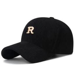 Embroidered 'R' Letter Corduroy Baseball Cap Breathable Casual Peaked Cap Adjustable Solid Color Sunscreen Hat Autumn Winter