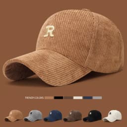 Embroidered 'R' Letter Corduroy Baseball Cap Breathable Casual Peaked Cap Adjustable Solid Color Sunscreen Hat Autumn Winter