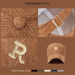 Embroidered 'R' Letter Corduroy Baseball Cap Breathable Casual Peaked Cap Adjustable Solid Color Sunscreen Hat Autumn Winter