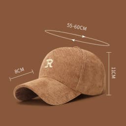 Embroidered 'R' Letter Corduroy Baseball Cap Breathable Casual Peaked Cap Adjustable Solid Color Sunscreen Hat Autumn Winter