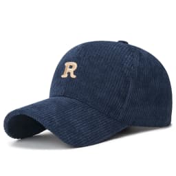 Embroidered 'R' Letter Corduroy Baseball Cap Breathable Casual Peaked Cap Adjustable Solid Color Sunscreen Hat Autumn Winter
