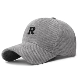 Embroidered 'R' Letter Corduroy Baseball Cap Breathable Casual Peaked Cap Adjustable Solid Color Sunscreen Hat Autumn Winter