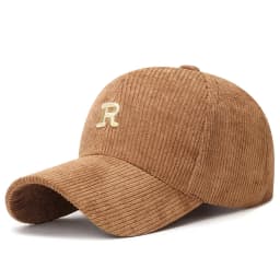 Embroidered 'R' Letter Corduroy Baseball Cap Breathable Casual Peaked Cap Adjustable Solid Color Sunscreen Hat Autumn Winter