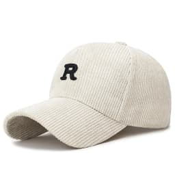 Embroidered 'R' Letter Corduroy Baseball Cap Breathable Casual Peaked Cap Adjustable Solid Color Sunscreen Hat Autumn Winter