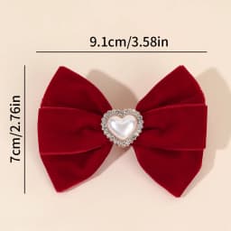 2Pcs Red Velvet Bow Hair Clips For Girls Minimalist Retro Heart Rhinestones Hairpins Children Daily Headwear Hair Accessories