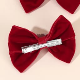 2Pcs Red Velvet Bow Hair Clips For Girls Minimalist Retro Heart Rhinestones Hairpins Children Daily Headwear Hair Accessories