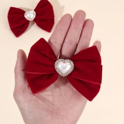 2Pcs Red Velvet Bow Hair Clips For Girls Minimalist Retro Heart Rhinestones Hairpins Children Daily Headwear Hair Accessories
