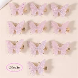 10Pcs Set Pink Sparkling Butterfly Hair Clip Children's Sparkling Hair Clip Girl Cute Styling Headwear Set Butterfly Hair Clip