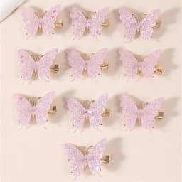10Pcs Set Pink Sparkling Butterfly Hair Clip Children's Sparkling Hair Clip Girl Cute Styling Headwear Set Butterfly Hair Clip
