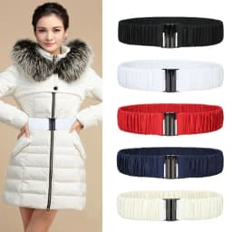 Retro Fashion 5cm Wide Down Coat Waist Belt Pleated Elastic Stretch Waistband Buckle Casual Solid Color Down Jacket Waistband