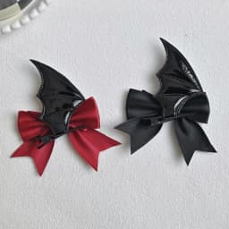 Japanese New Trend Alloy PU Leather Devil Bat Wings Bow Hair Clip 2PCS Women's Cool Duckbill Clip Student Funny Hair Accessories