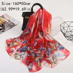 Fashion 160*50cm Chiffon Scarf Sunscreen Butterfly Print Long Wrap Shawl Gradient Washable Shawl Silk for Women
