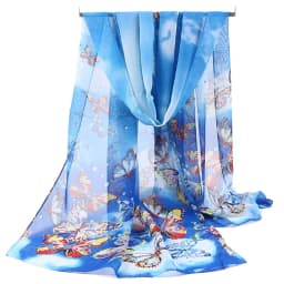 Fashion 160*50cm Chiffon Scarf Sunscreen Butterfly Print Long Wrap Shawl Gradient Washable Shawl Silk for Women