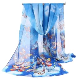 Fashion 160*50cm Chiffon Scarf Sunscreen Butterfly Print Long Wrap Shawl Gradient Washable Shawl Silk for Women