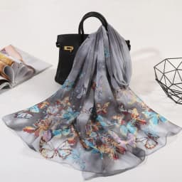 Fashion 160*50cm Chiffon Scarf Sunscreen Butterfly Print Long Wrap Shawl Gradient Washable Shawl Silk for Women