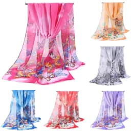 Fashion 160*50cm Chiffon Scarf Sunscreen Butterfly Print Long Wrap Shawl Gradient Washable Shawl Silk for Women