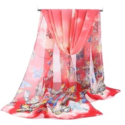 Fashion 160*50cm Chiffon Scarf Sunscreen Butterfly Print Long Wrap Shawl Gradient Washable Shawl Silk for Women