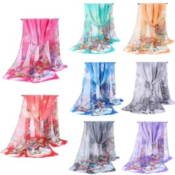 Fashion 160*50cm Chiffon Scarf Sunscreen Butterfly Print Long Wrap Shawl Gradient Washable Shawl Silk for Women