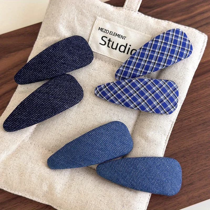 New Style Lightening Blue Denim Checkered BB Clip Fabric Hair Clip Fashionable Bang Clip Side Clip Loose Hair Accessory