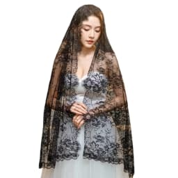 New Lace Women Shawl Flower Long Catholic Veil Black Bride Head Covering Mantilla
