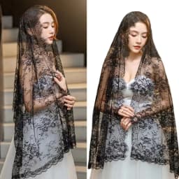 New Lace Women Shawl Flower Long Catholic Veil Black Bride Head Covering Mantilla