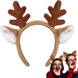 1PC Christmas Reindeer Antlers Headband - Plush Festive Hair Accessory with Ears, Cute Holiday Party Decoration