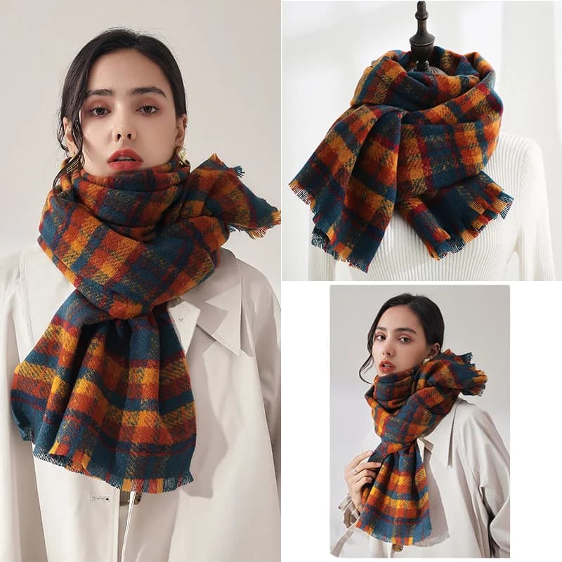 Winter Warm Imitation Cashmere Plaid Thick Scarf Ladies' Autumn and Winter Shawl