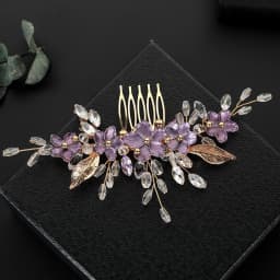 Purple Flower Hair Combs for Bride Wedding Gold Color Alloy Hairpins Side Clips Crystal Beads Decor Bridal Party Hair Jewlery