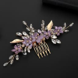 Purple Flower Hair Combs for Bride Wedding Gold Color Alloy Hairpins Side Clips Crystal Beads Decor Bridal Party Hair Jewlery