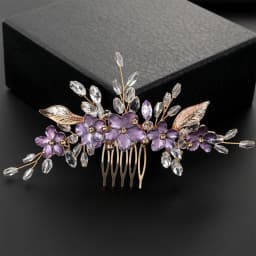 Purple Flower Hair Combs for Bride Wedding Gold Color Alloy Hairpins Side Clips Crystal Beads Decor Bridal Party Hair Jewlery