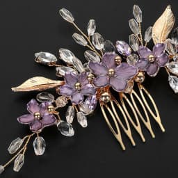Purple Flower Hair Combs for Bride Wedding Gold Color Alloy Hairpins Side Clips Crystal Beads Decor Bridal Party Hair Jewlery